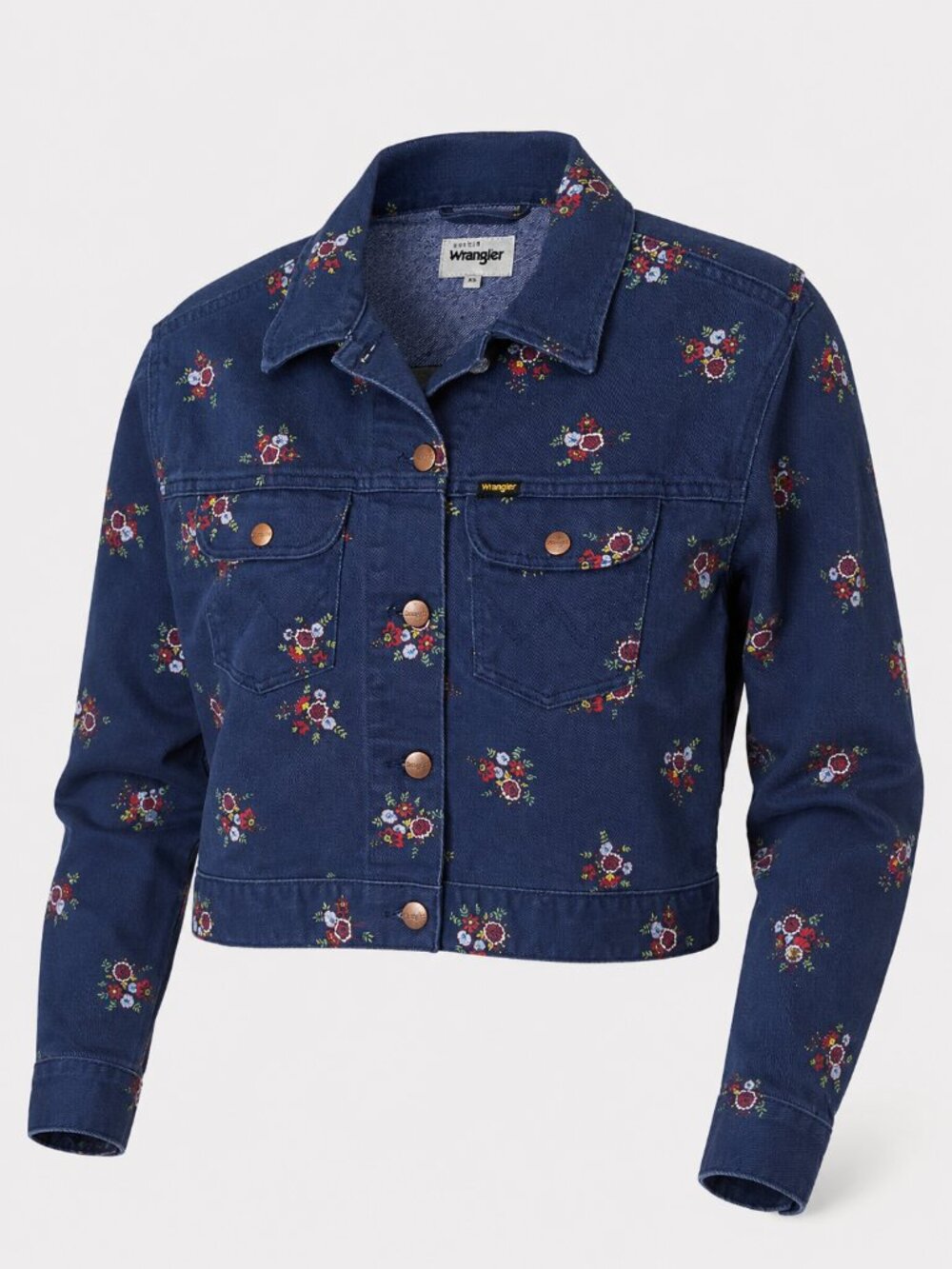 Wrangler Retro Crop Jacket XS Blue Floral Western Denim Jacket